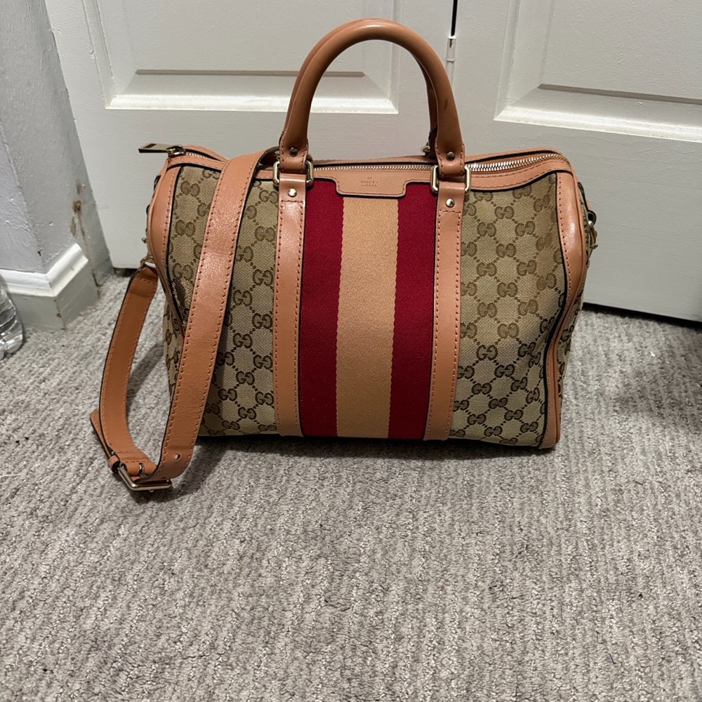 Gucci Canvas GG Web Boston Bag w/Strap